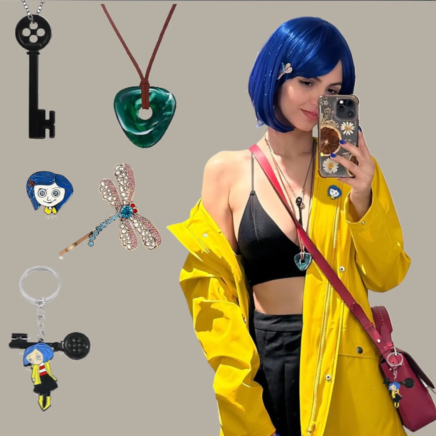 

5 шт., аксессуары, ожерелья, ключи, ожерелья, заколка для волос в виде стрекозы, брелок, булавка, ювелирные изделия для костюма на Хэллоуин, реквизит для косплея, платье