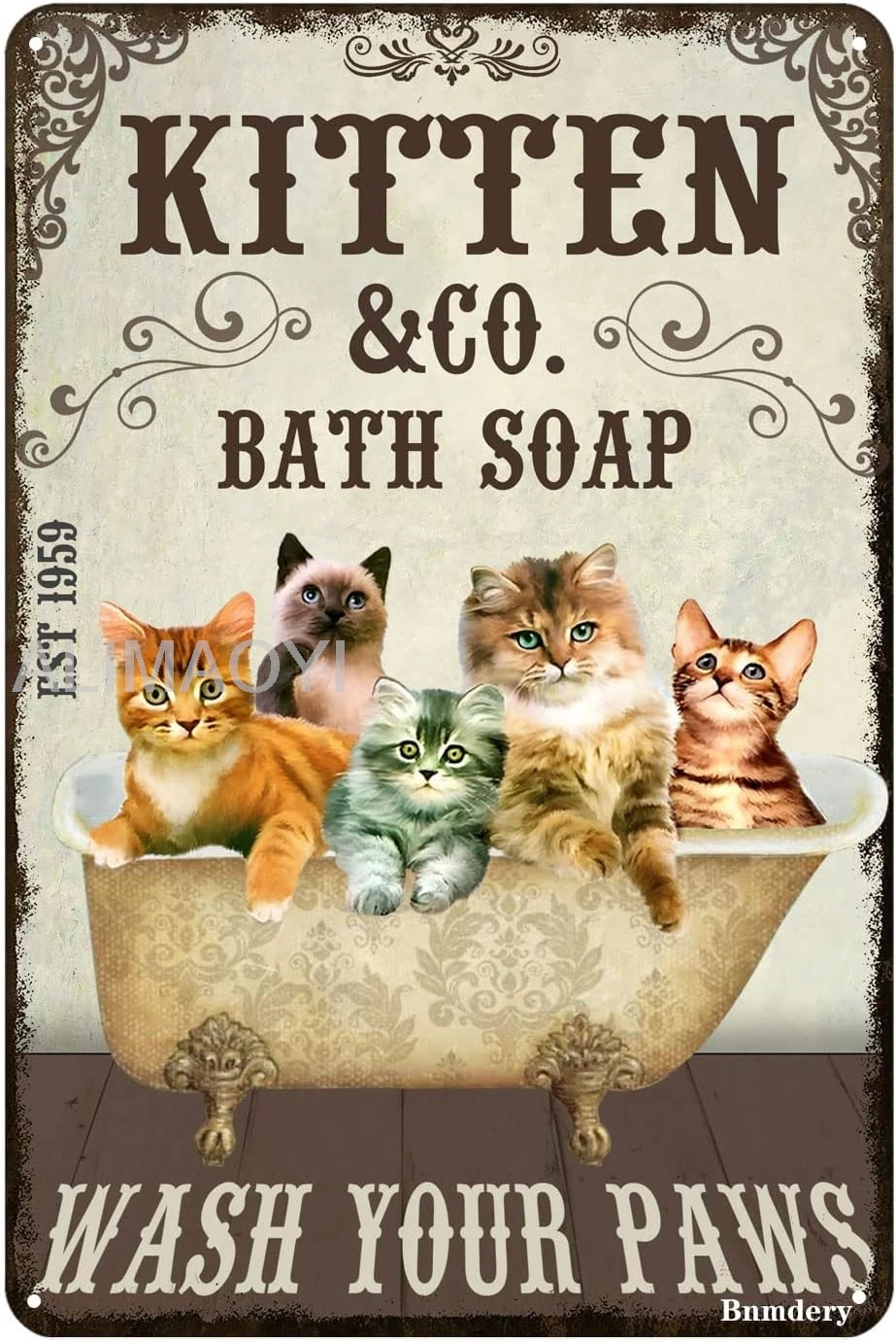 Funny Cat Bathroom Metal Sign Kitten Wash Your Paws Retro Decoration Rustic Home Kitchen Bar Cafe Club Cave Wall Decor  Alu sign