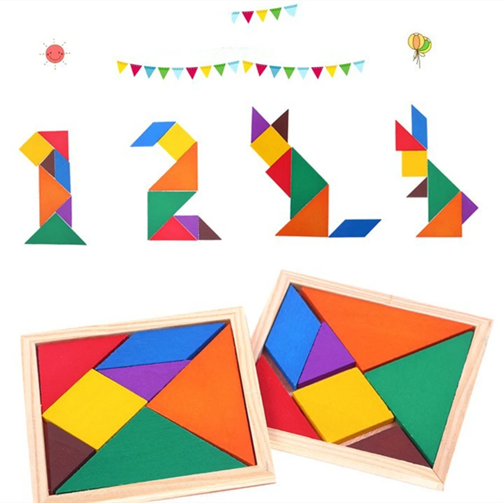 12 zestawów drewnianych puzzli Tangram dla dzieci zabawka edukacyjna prezent urodzinowy prezent na powrót do szkoły nagroda dla przedszkola