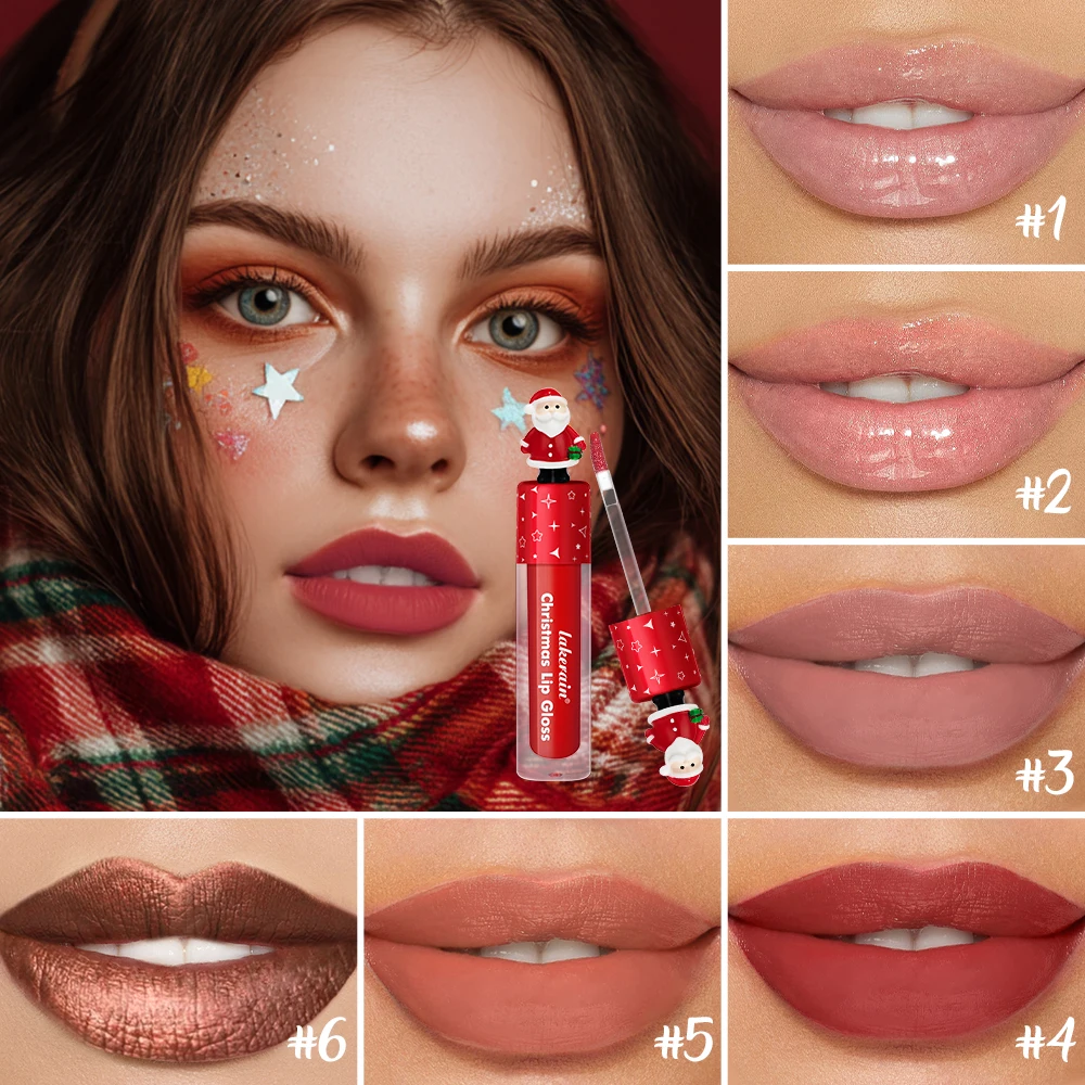 Lakerain 6 peças de veludo fosco pura pérola brilho hidratante brilho labial férias cor labial natal conjunto de brilho labial vermelho