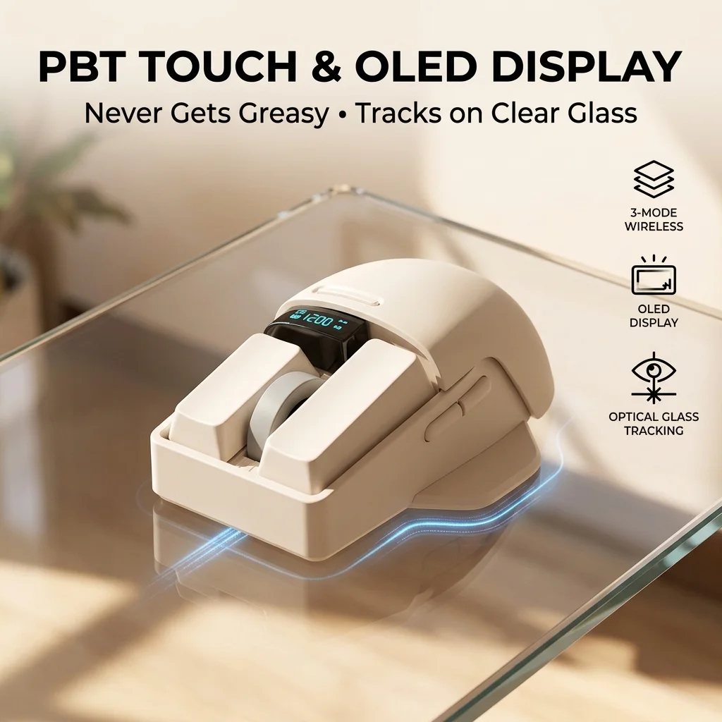 Touch Wireless Mouse Triple Mode Bluetooth 5.0 / 2.4G / Wired 4000DPI Gaming Office Mice with OLED Display PBT Keycaps