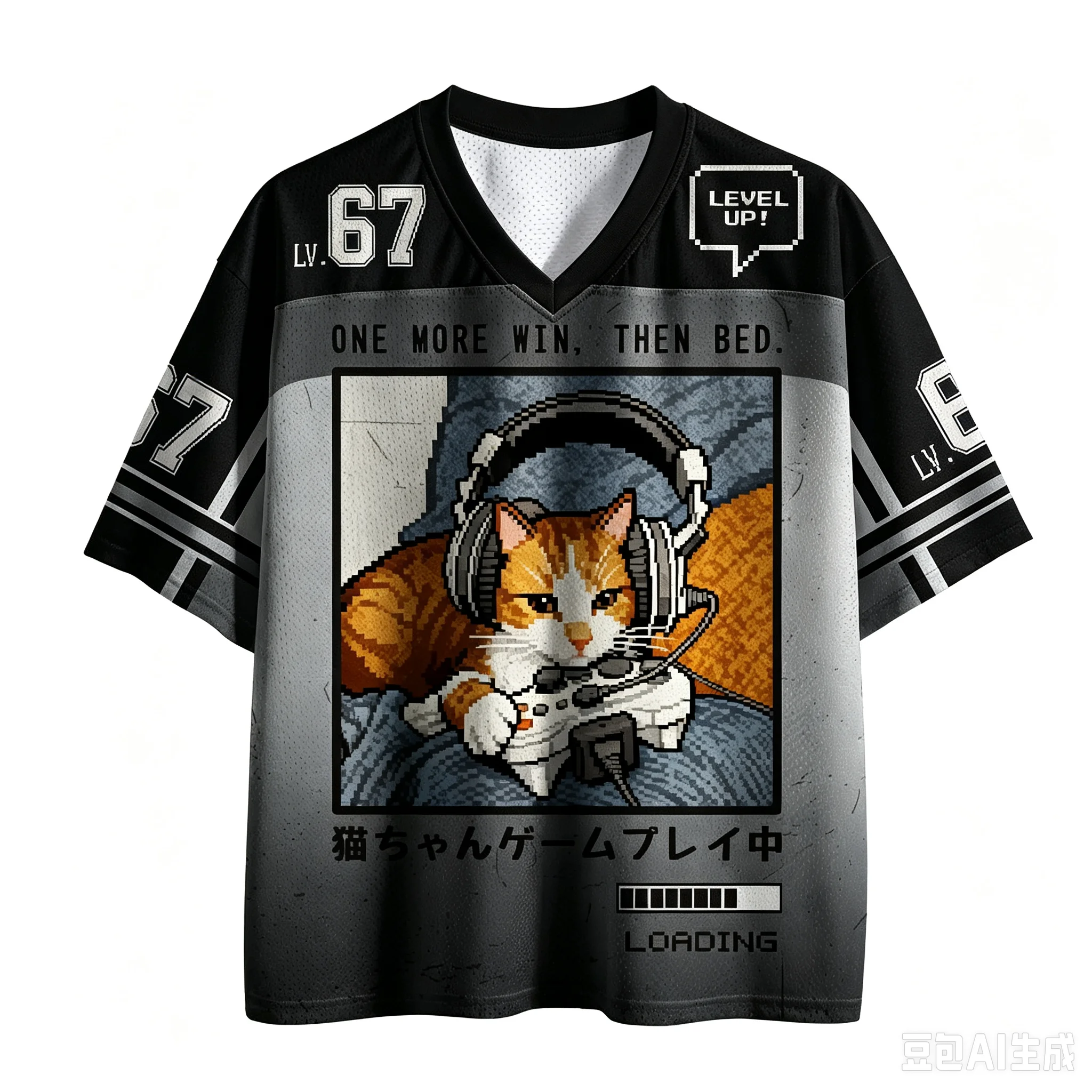 Retro Gaming Jersey - Unisex Komik Oyuncu Kedi Tişörtü Erkek