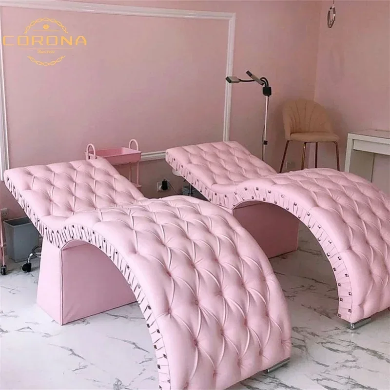 Luxury Pink Salon Beauty Bed Curved Lash Bed for Facial Beauty Salon