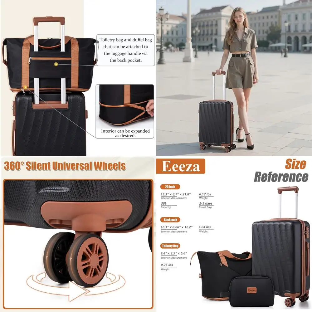 

Durable 3-Piece ABS Spinner Luggage Set, 22x14x9, Airline Approved, Black (20/DB/TB)