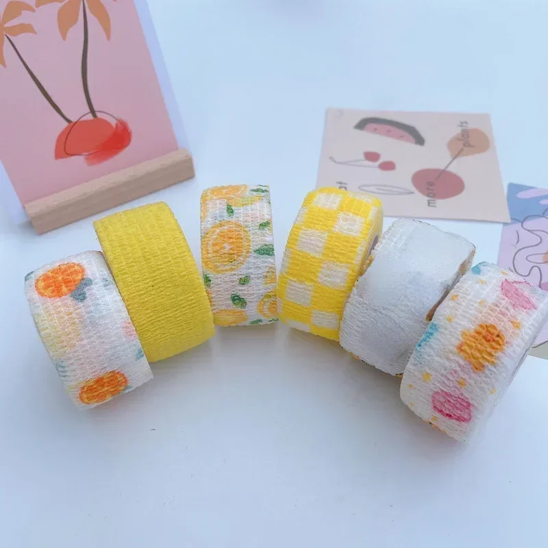 1 Roll Children Cute Cartoon 2.5*450cm Disposable Self-adhesive Elastic Fruits Bandage Tattoo Handle Tube Wrap Elbow Stick Tape