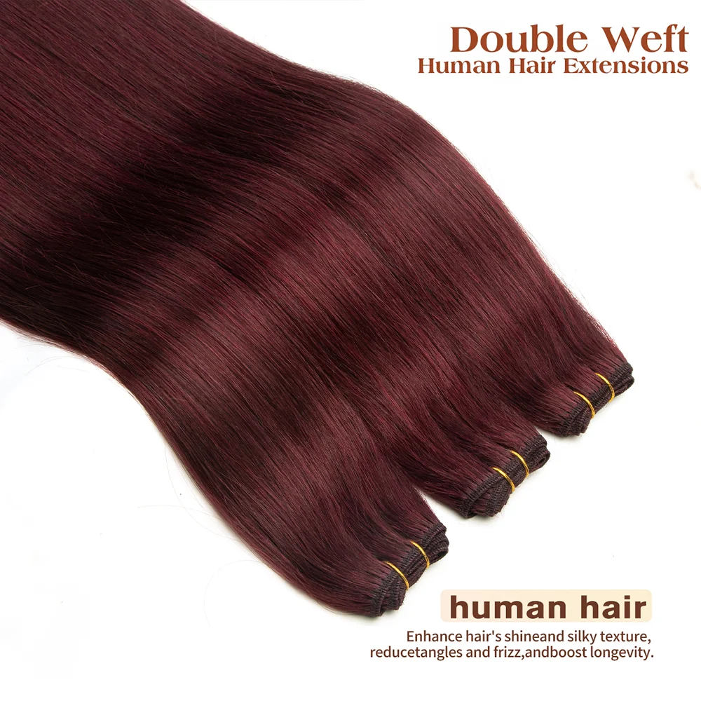 SPIKFN 다크 레드 인간의 머리카락 위사 헤어 번들 익스텐션 착용하기 쉬운 실제 기계 레미 헤어 12-24인치 50g/번들