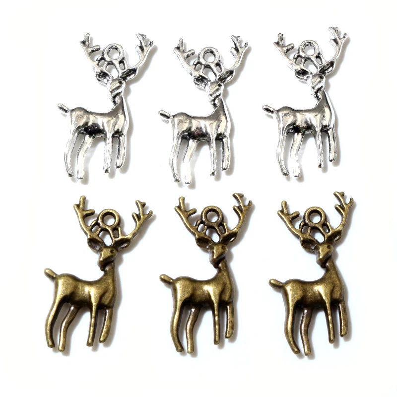 30pcs 28x13.5mm Bronze Antique Silver Plated Deer Cute Handmade Charms Pendant DIY Jewelry Finddings for Bracelet Necklace