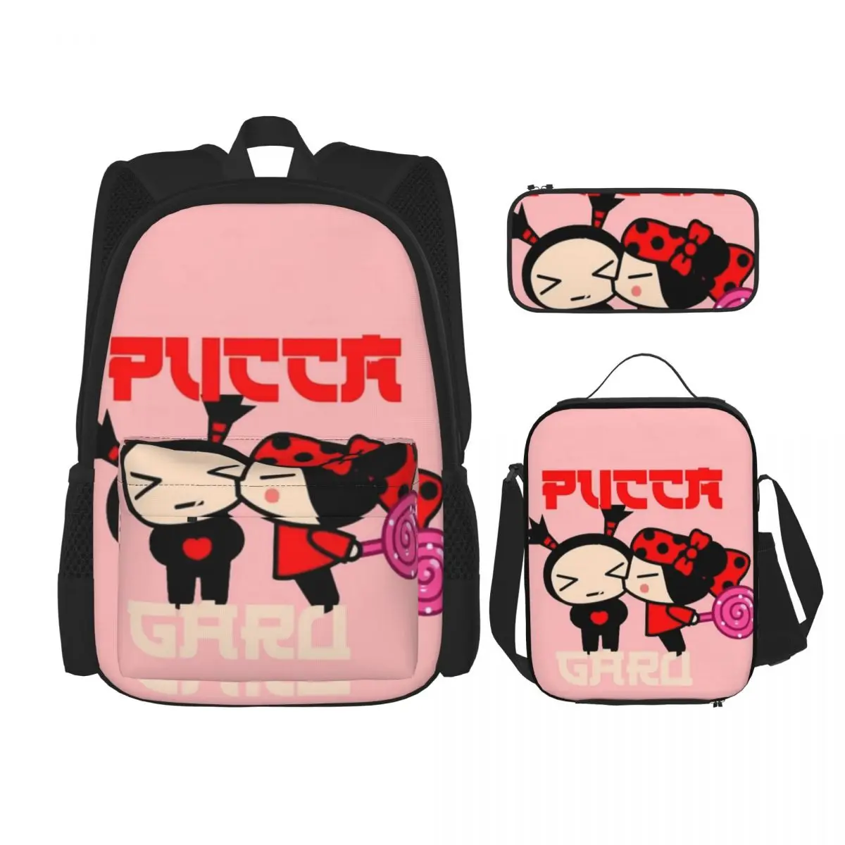 

Рюкзаки Pucca And Garu для мальчиков и девочек, сумка для книг, школьные ранцы для студентов, детский рюкзак с героями мультфильмов, сумка для обеда, сумка для ручек, набор из трех предметов