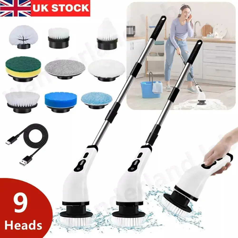 

9 in 1 Power Dual Speed Cordless Electric Rotary Cleaner with Adjustable Extension Handle Cordless Electric Spin Scrubber