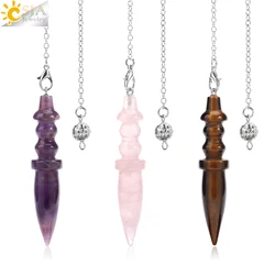 Reiki Pink Quartz Pendulum for Dowsing Natural Stone Cone Pendant Amethysts Crystals Amulet Divination Spiritual Pendulos  H180