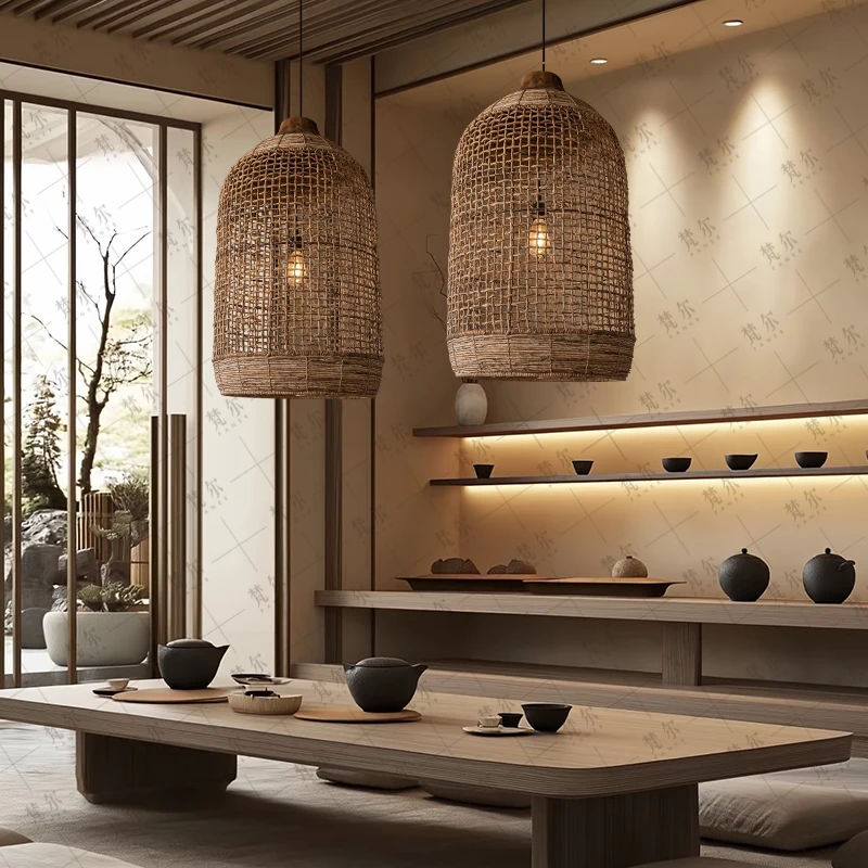 Wabi Sabi style pendant light restaurant homestay, hotel coffee shop Zen tea room tea house bedroom creative bar counter rattan