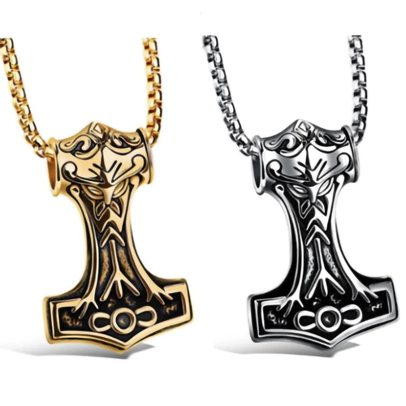 Mens Jewellery Punk Rock Hammer of Thor Titanium Necklace for Men Vintage Stainless Steel Jewelry Hip Hop Necklace Collar Hombre