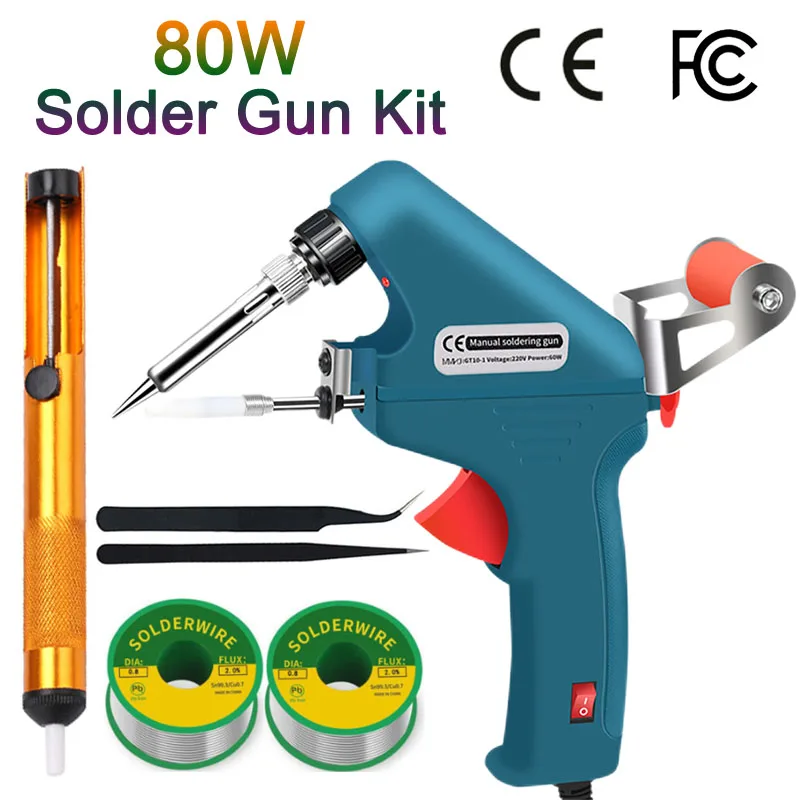 

60W80W Solder Gun Type Iron Kit Automatic Tin Feeding Soldering torch Set Profession Internal Heat Welder Electronic RepairTools