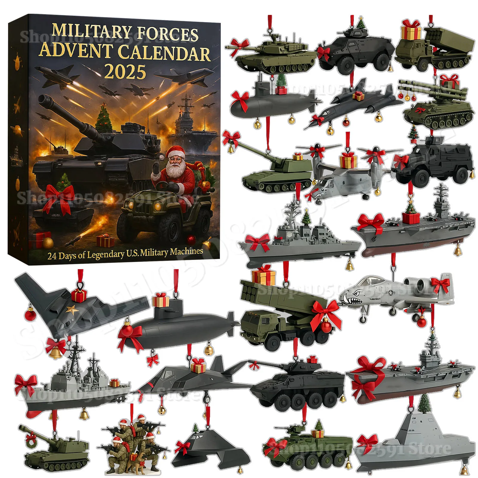 

Christmas Advent Calendar Contains 24 Gifts 2D Flat Military Weapons of Bombers Submarines Aircraft Carriers Surprise Toys Gift