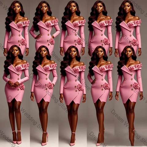 Pink Women Suit Skirt 1 Pcs Flower Blazer Prom Dress Cotton Spring Formal Office Lady Jacket Customized Wedding Guest Coat