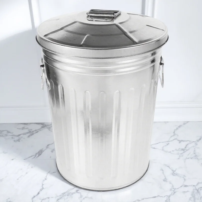 

1pc Metal Garbage Can Large Capacity Outdoor Trash Bin For Kitchen Office Bedroom Rustic Waste Basket Recycling Dustbin