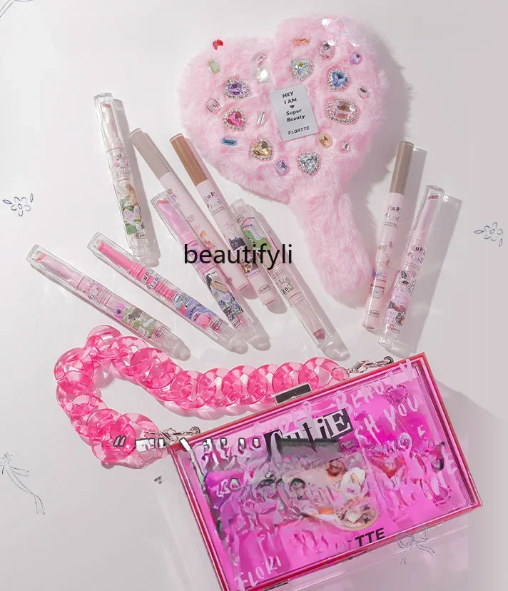 Solid lip gloss, water eyebrow pencil, acrylic makeup gift box.