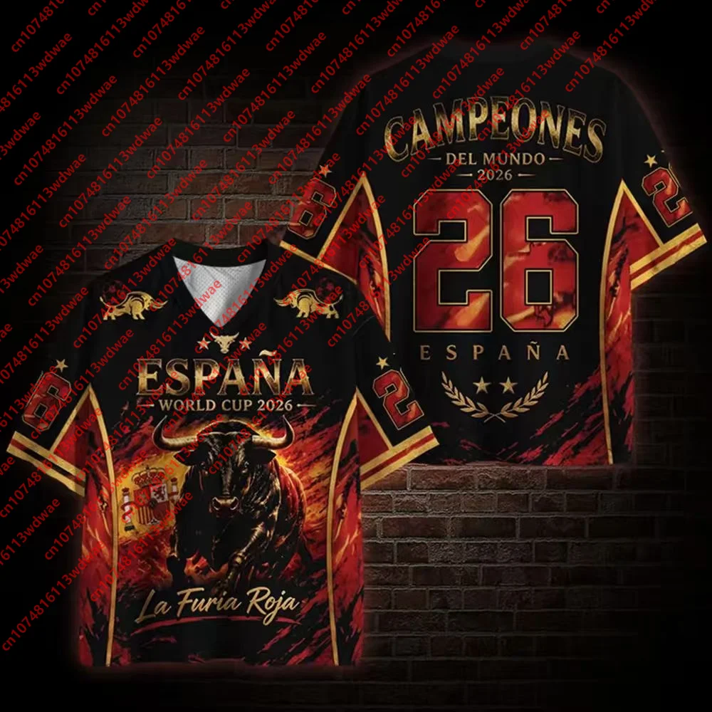 2026 Spanien Fußball-WM Trikot V-Ausschnitt Kurzarm Herren Champions Doppel-Fußball Kinder Gedenk-Streetwear Uniform