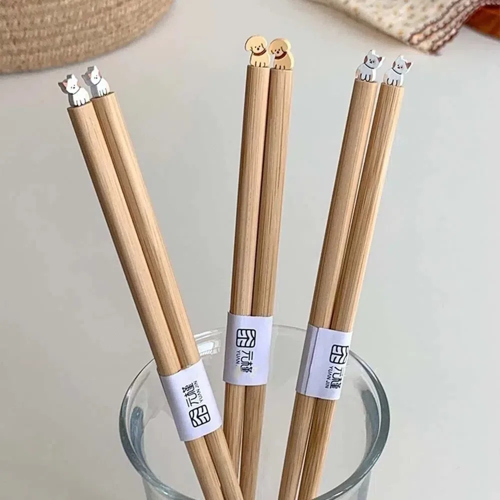 Cartoon Dog Cat Long Chopstick Wooden Animal Noodle Chopsticks Anti-slip Durable Hot Pot Use Chopsticks Kitchenware