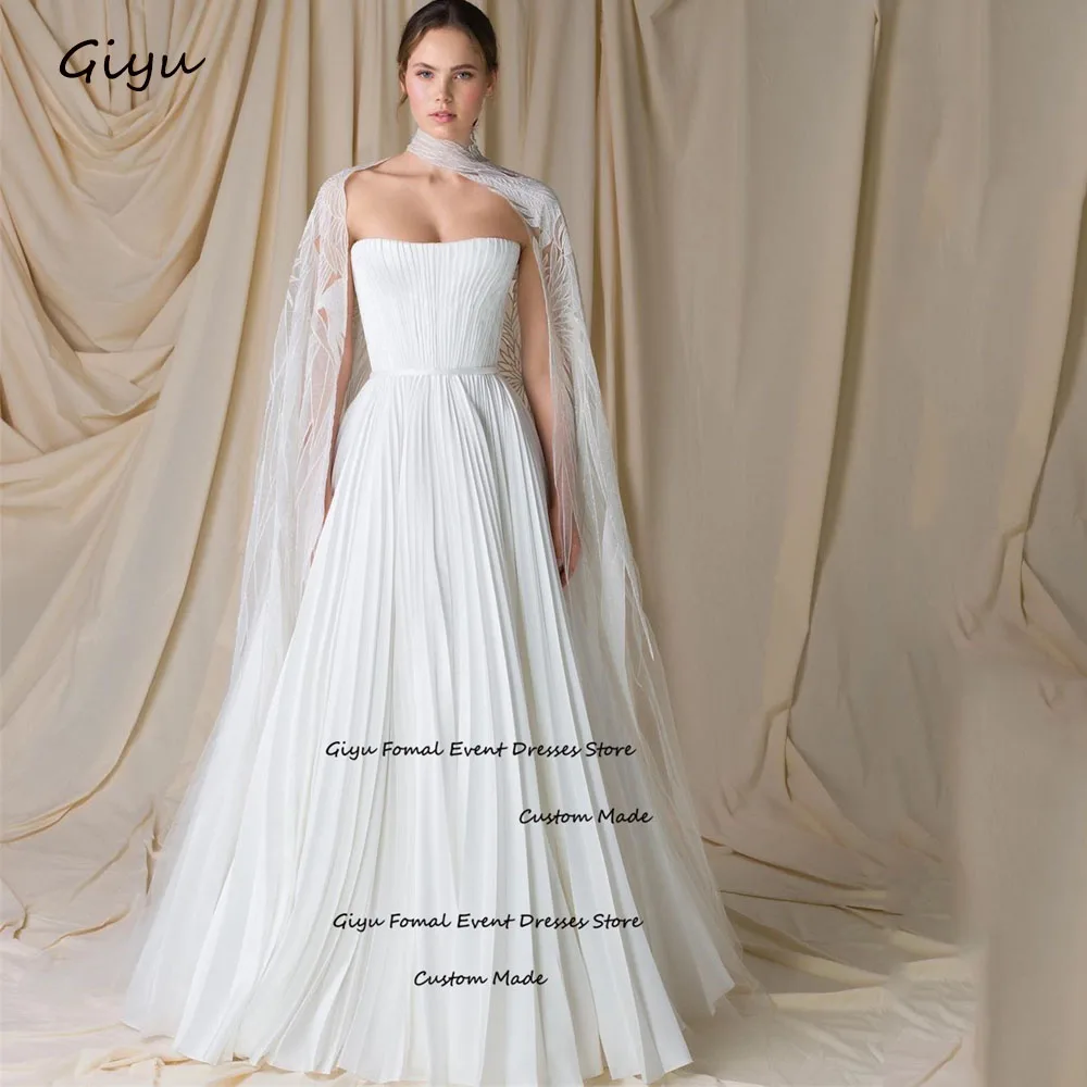 Giyu Fiary Lace Followers Wedding Dress For Woman Strapless Draped Floor-length Detachable Shawl Vestidos Novias Boda