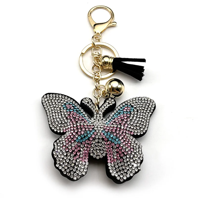 Gothic Bunte Strass Schmetterling Tasche Anhänger Schlüsselanhänger für Frauen Edelstahl Gold Farbe Tier Schlüsselanhänger Schmuck Geschenk