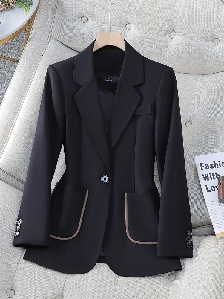 Autumn Winter Long Sleeve Outwear Blazer Women Pink Black Brown Female Single Button Solid Ladies Jacket Coat For Work Wear