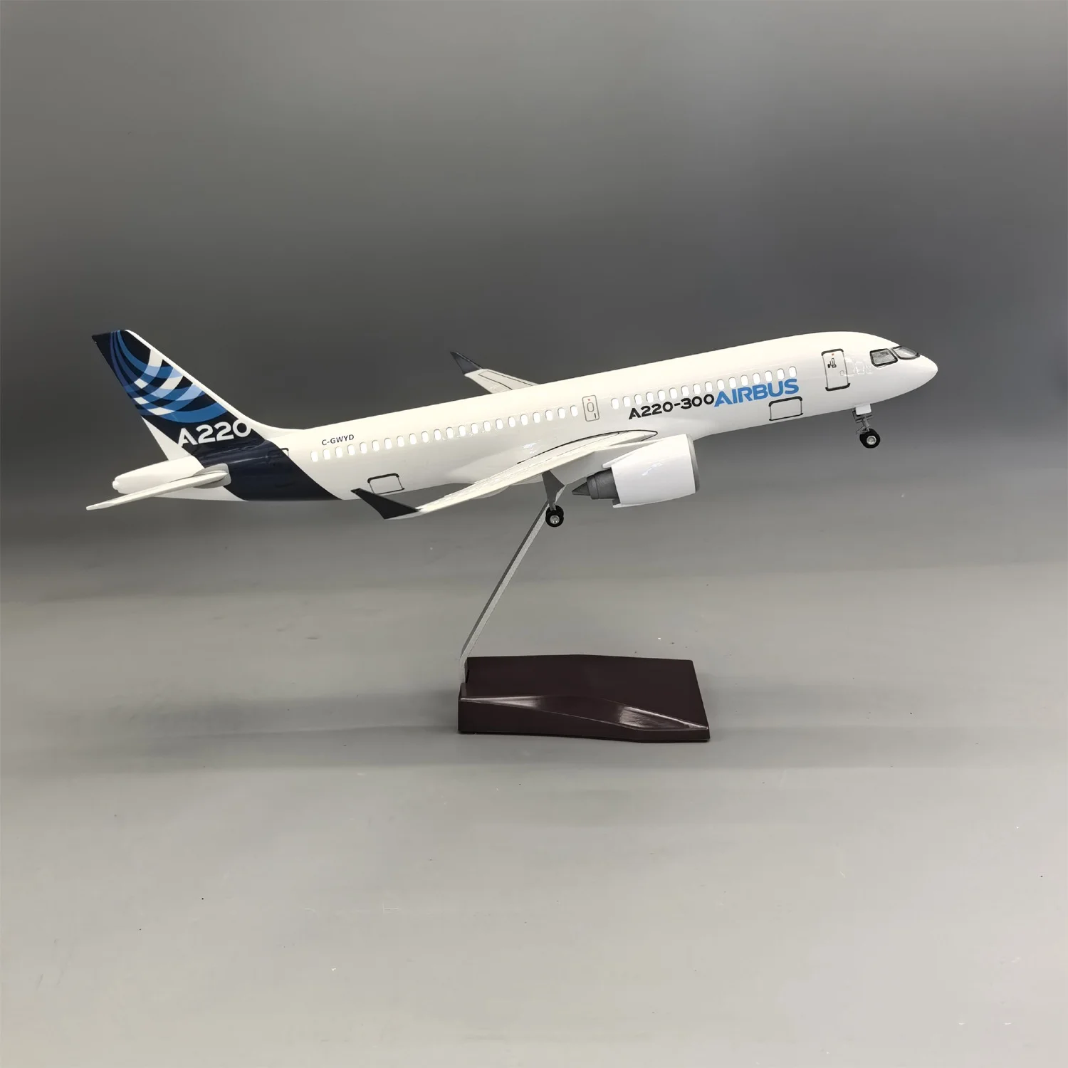 

38CM A220-300 Prototype Airlines Airplane Model Resin 1/100 Scale Aircraft with LED Light(Touch or Sound Control)