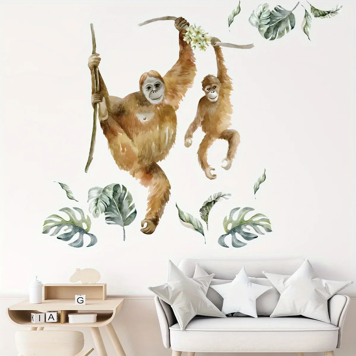 1Pc Watercolor Simulation Monkey Animal Furniture Wall Stickers Kids Room Decor for Bedroom Decoration Living Room Wall Decals