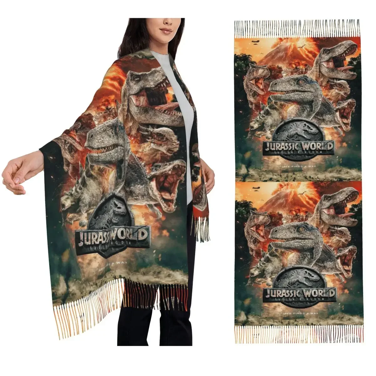 Мир Юрского периода, динозавр,allen Kingdom 2018, шарф, шарфы с кисточками для женщин, шали и накидки, большая осенне-зимняя шаль Мир Юрского периода, динозавр,allen Kingdom 2018, шарф, шарфы с кисточками для женщин, шали и накидки, большая осенне-зимняя шаль