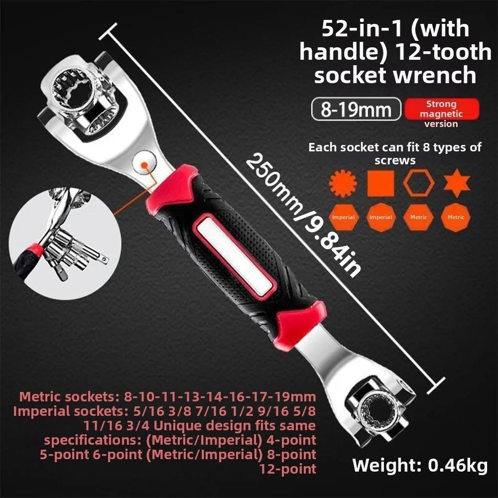 360° Rotating 52-in-1 Socket Wrench Hand Tools Spline Bolts Sleeve Universal Ratchet Hexagonal Rotation Socket Automotive Use