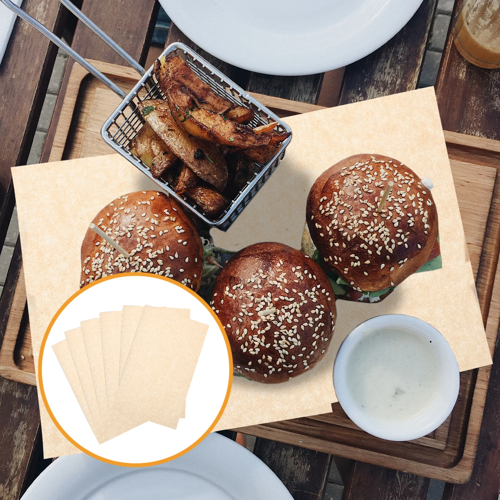 100pcs Greaseproof Paper For Hamburgers Grade Wrapping Sheets Baking Liners For Sandwiches Cakes French Fries Food Basket