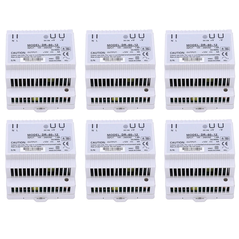 6X Din Rail Power Supply 60W 12V Ac Dc Converter Dr-60-12 Power Supply 12V 60W Good Quality