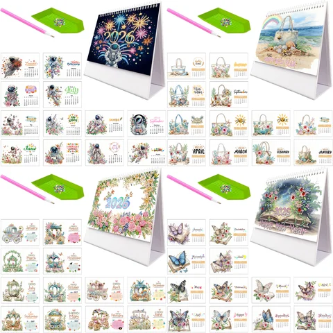 1-piece set, 2026 calendar, 12-month page-turning desktop calendar diamond painting set