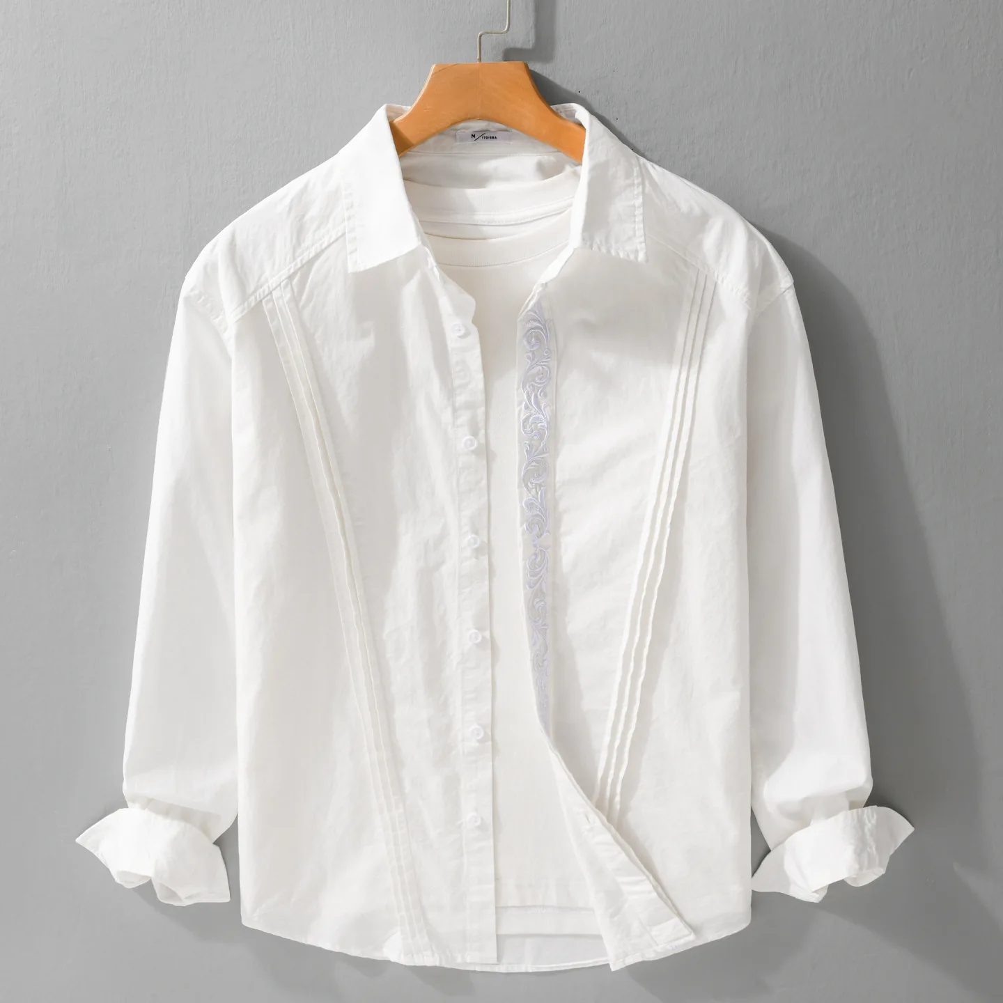 

Spring New Mens Long Sleeve White Shirt Casual Elegant Shirt Men Japanese Embroidery Shirt Mens Designer Clothes Pure Cotton Top