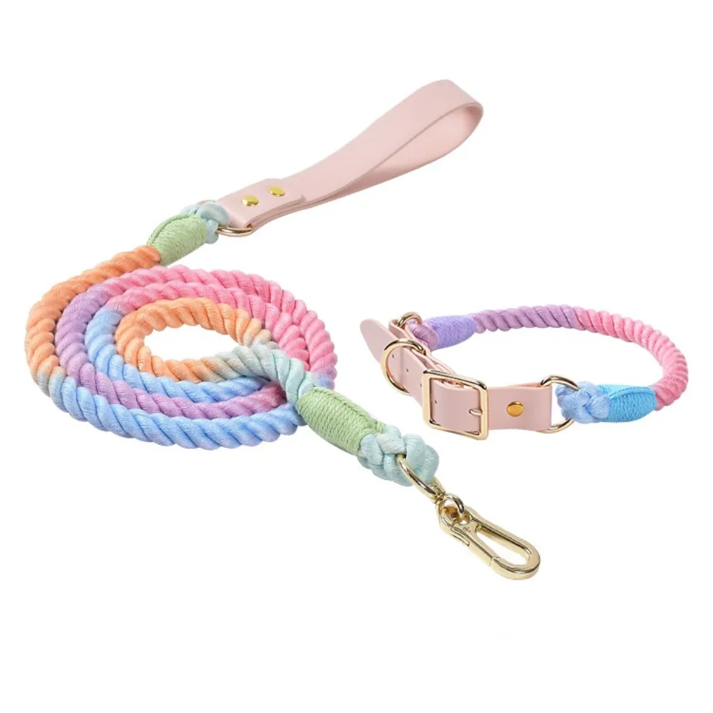 Colorblock Dog Leash Collar Set, No-Pull, Adjustable Pet Collar, Walking Training Puppy Leash for Dogs and Cats, Multicolor