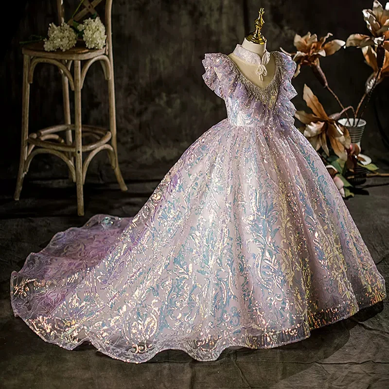 Prom Gowns Teenagers Dresses for Girl Children Party Sequin Formal Kids Evening Dress for Wedding Princess Beauty Pageant Dress