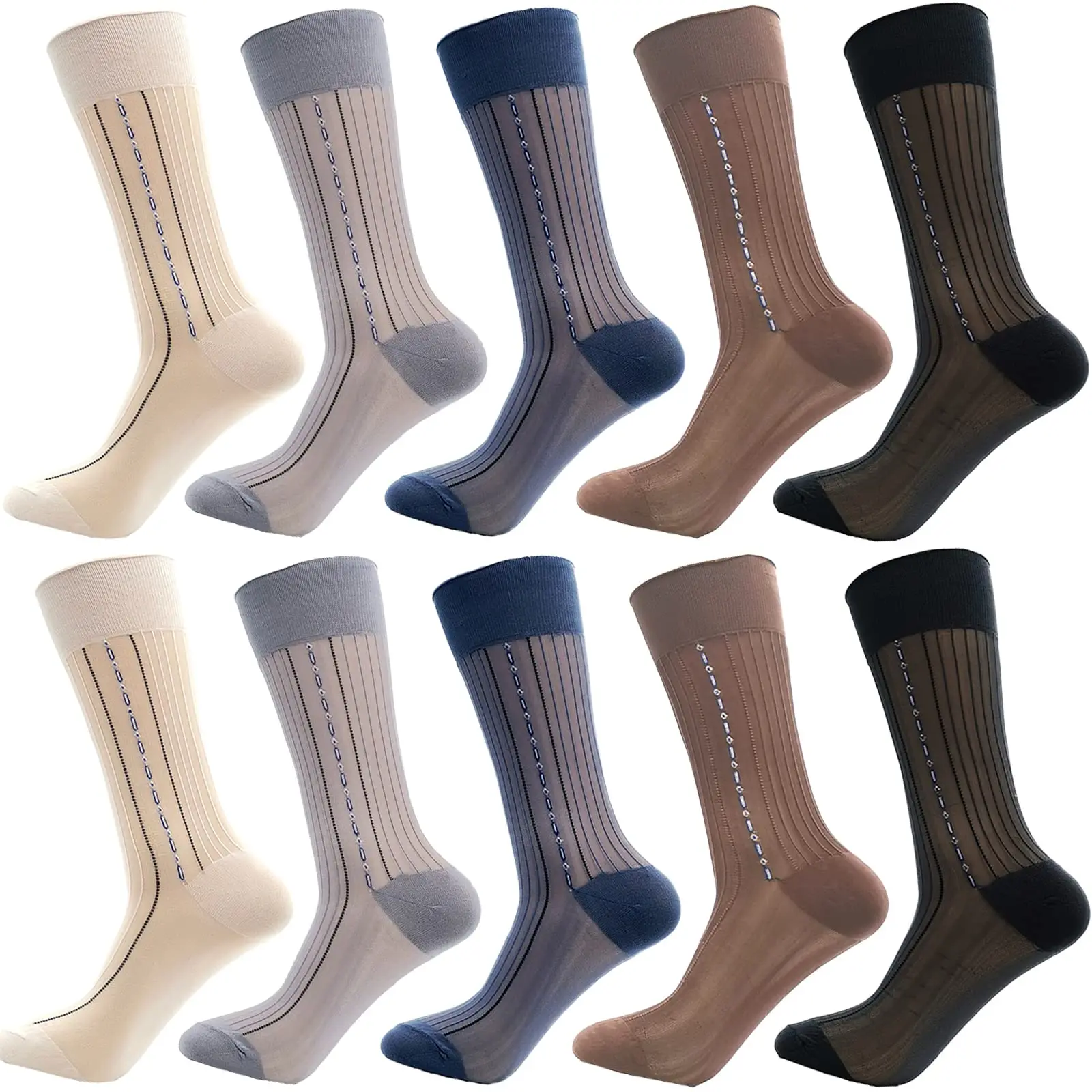 5 Pairs Men\'s Business Formal Sock Translucent Mid-calf Socks Male Sheer Stockings Dress Tube Socks Ultra Thin Summer Socks