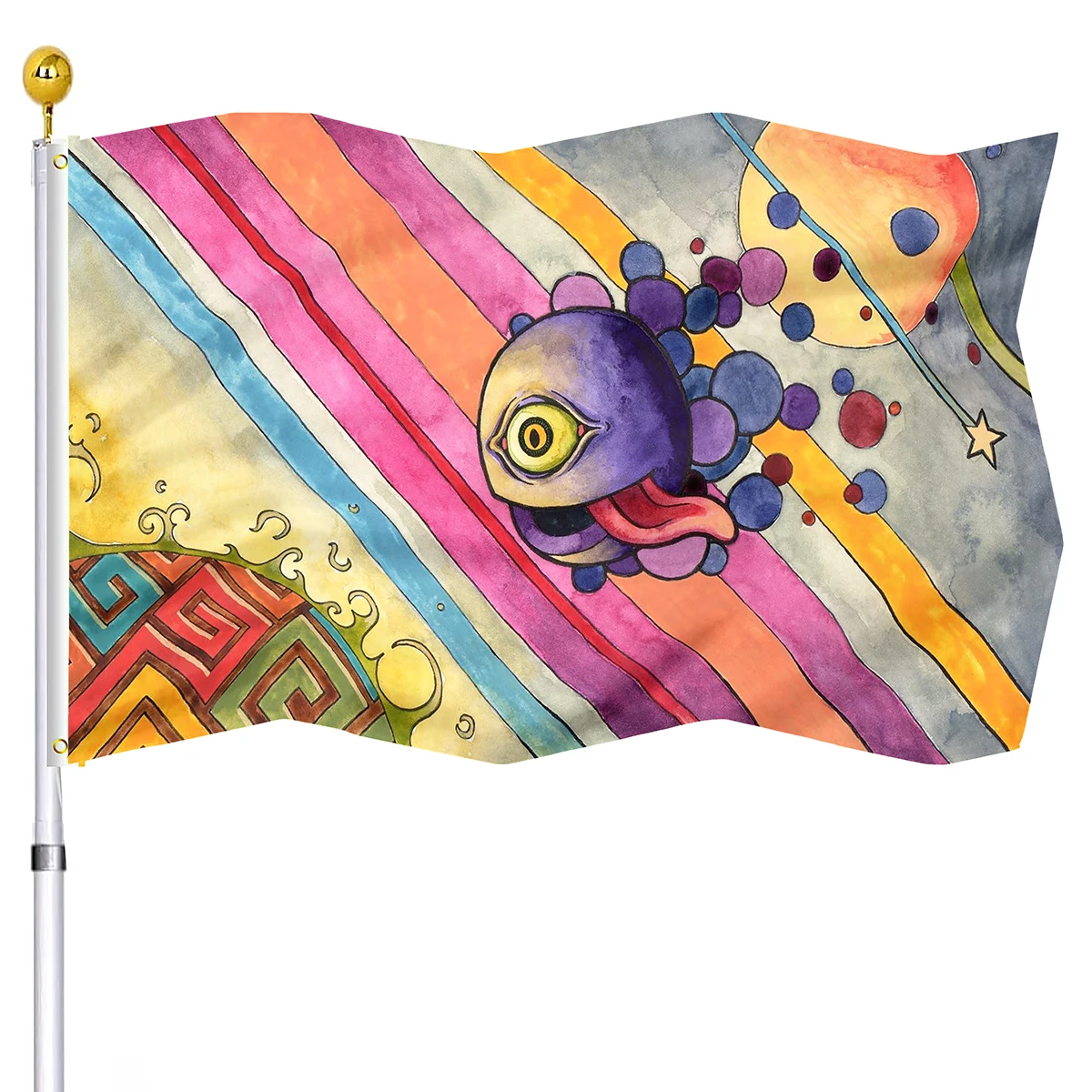 

Colorful Abstract Decorative Flag for College Dorm House Indoor Outdoor Double Stitched Monster Flags Lines with Brass Grommets