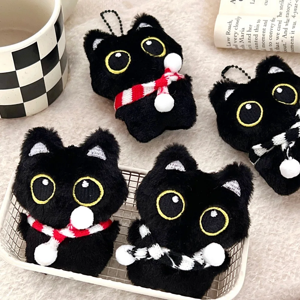 Niedlicher Plüsch-Schlüsselanhänger mit kleiner schwarzer Katze, quietschendes, vielseitiges Accessoire für Mädchen, ideal für Rucksäcke oder Schlüsselanhänger-Anhänger