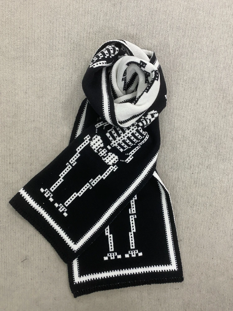 Street warm autumn and winter skeleton star cat striped jacquard knitted scarf shawl versatile letter men's and women's scarf