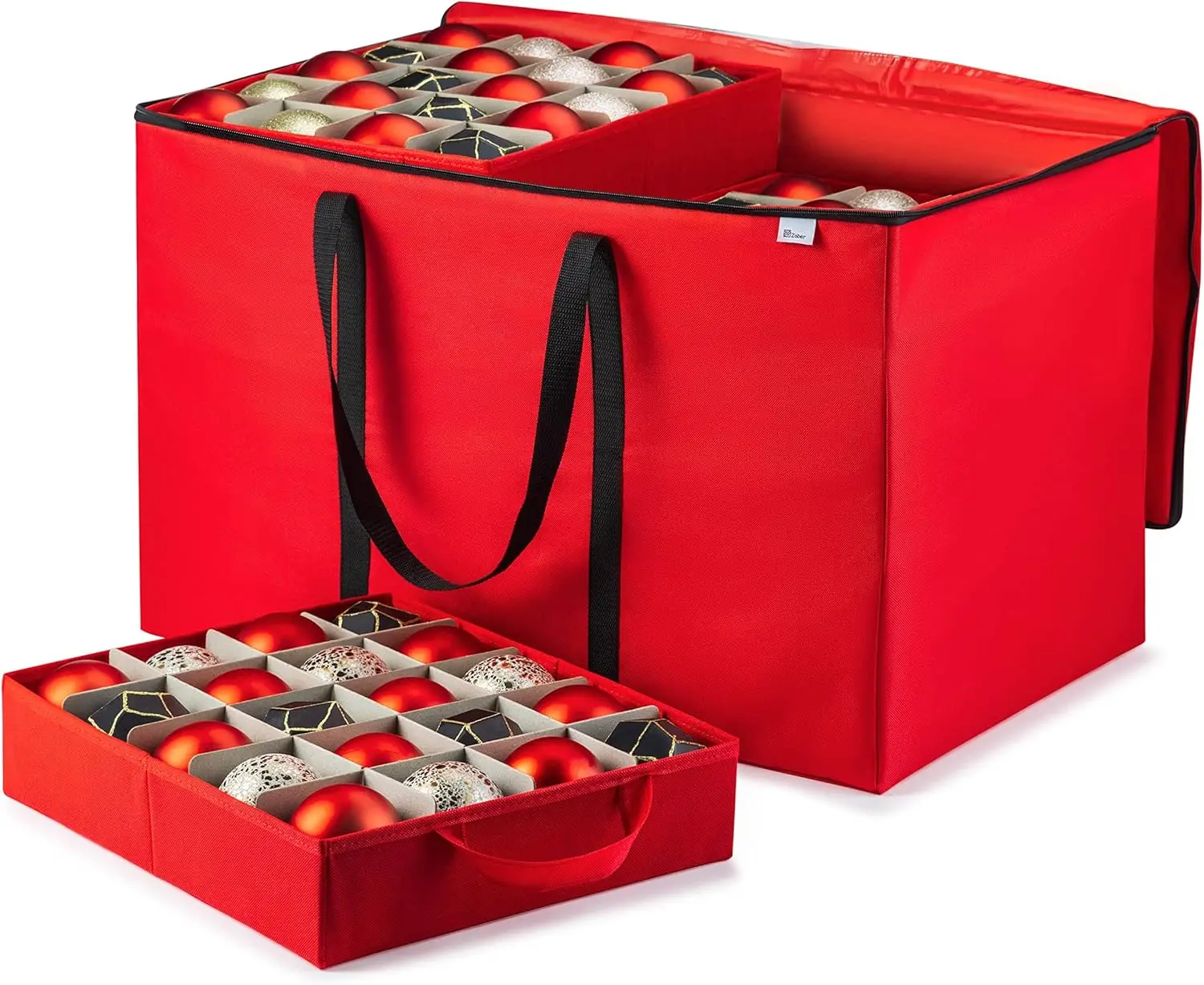 

Christmas Ornament Storage Box Holds 200 3" Ornaments with Individual Trays, Tear-Proof Fabric, Red