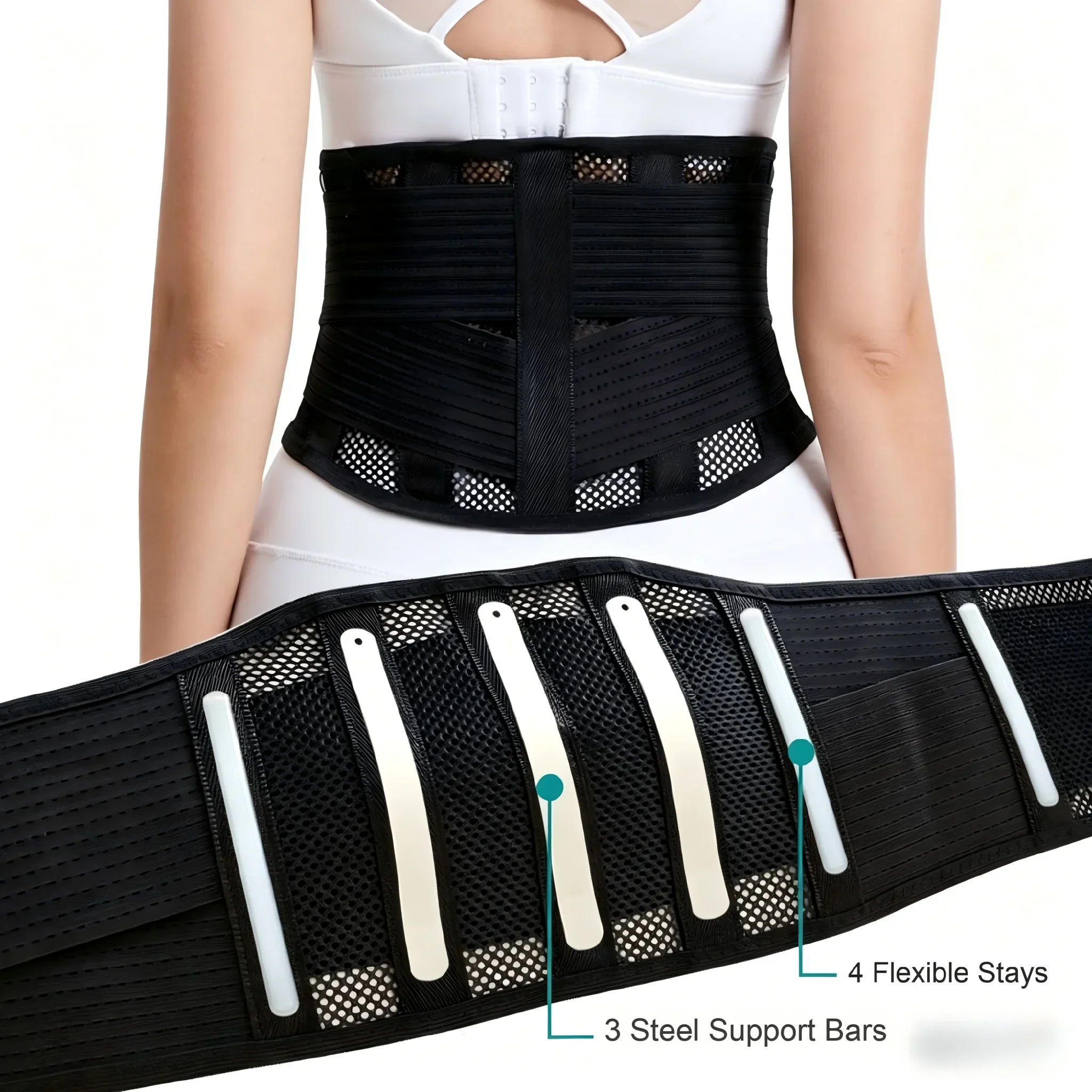 Adjustable Lumbar Support Belt with Breathable Mesh-Double Straps Back Brace for Lower Back Pain Relief &Herniated Disc,Sciatica