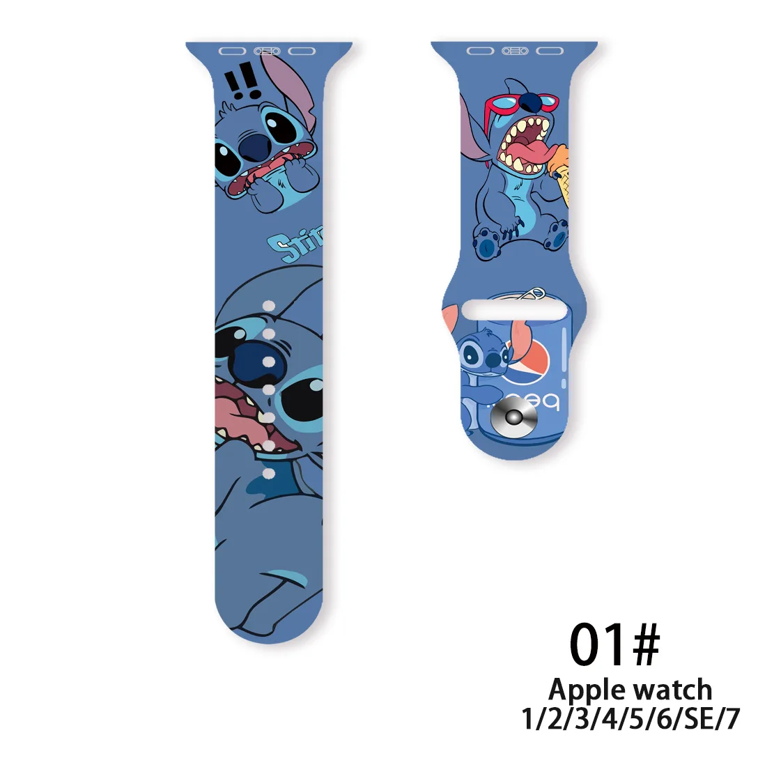 Disney Stitch Apple Watch Strap for Iwatch1/2/3/4/5/6/7se Watch Printing Silicone Watch Replacement Watchband 38-44MM Bands Gift