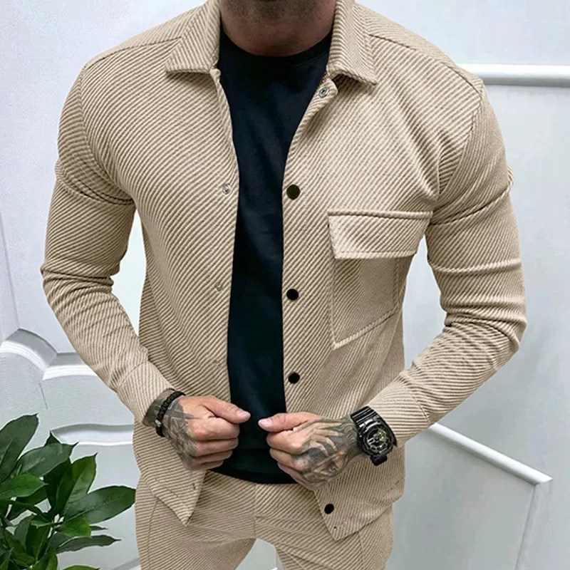 Men's Autumn Casual Twill Lapel Long Sleeve Jacket, Europe and The United States Single-breasted Solid Color Slim-fit Jacket