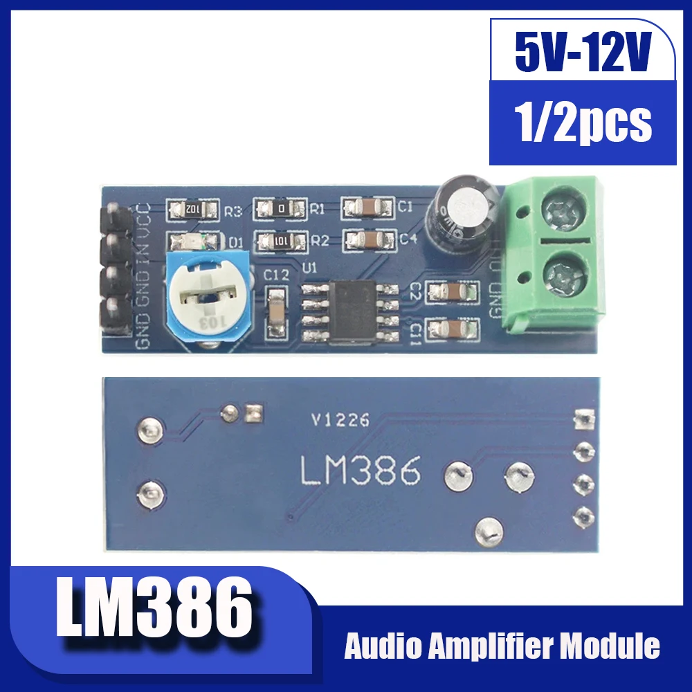 1/2PCS LM386 Audio Power Amplifier Module 200 Times Gain Board Mono 5V-12V Input DIY Speaker Amp for Arduino PCB Project