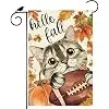 Cat Football Pumpkin Fall Garden Flag Double Sided Yard Decor 12x18In jjp