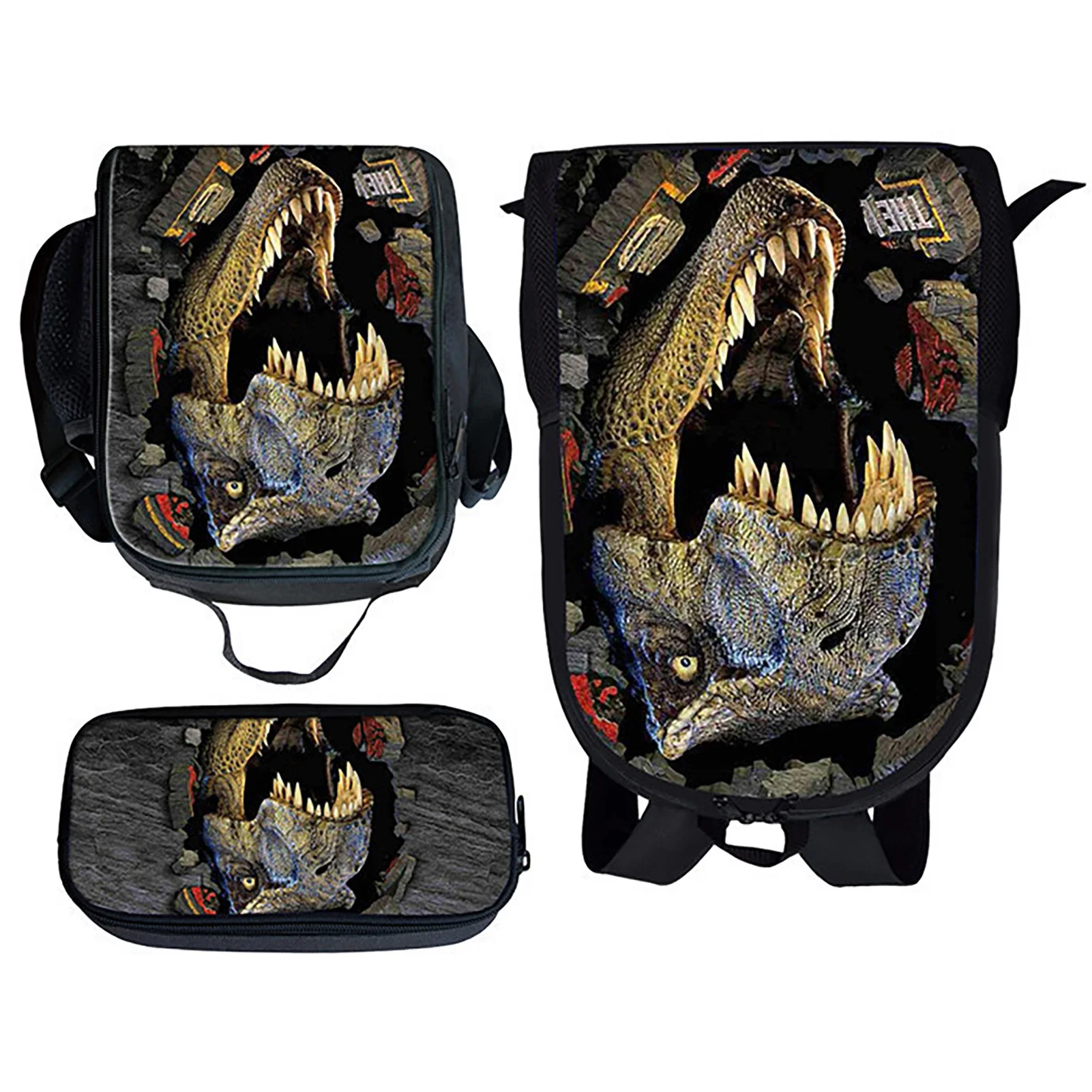 3pcs Classical Basic Backpack Jurassic World Pen Organizer Lunch Bag for Bottles Pencils A4 Textbooks Lunch Box