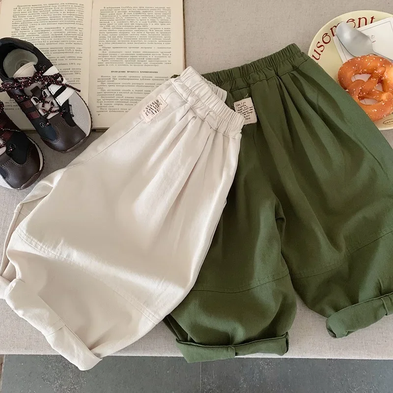 

Boys' Straight Leg Wide Leg Pants 2025 Spring New Item Pure Cotton Boys' Pants for Spring Solid Color Korean Version