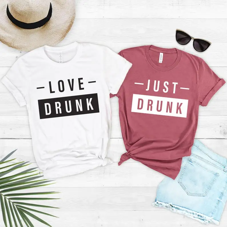 Love Drunk Just Drunk, Bachelorette PartyBridal Party Bridesmaid  Bride Wedding Party Short Sleeve Top Tees O Neck harajuku y2k