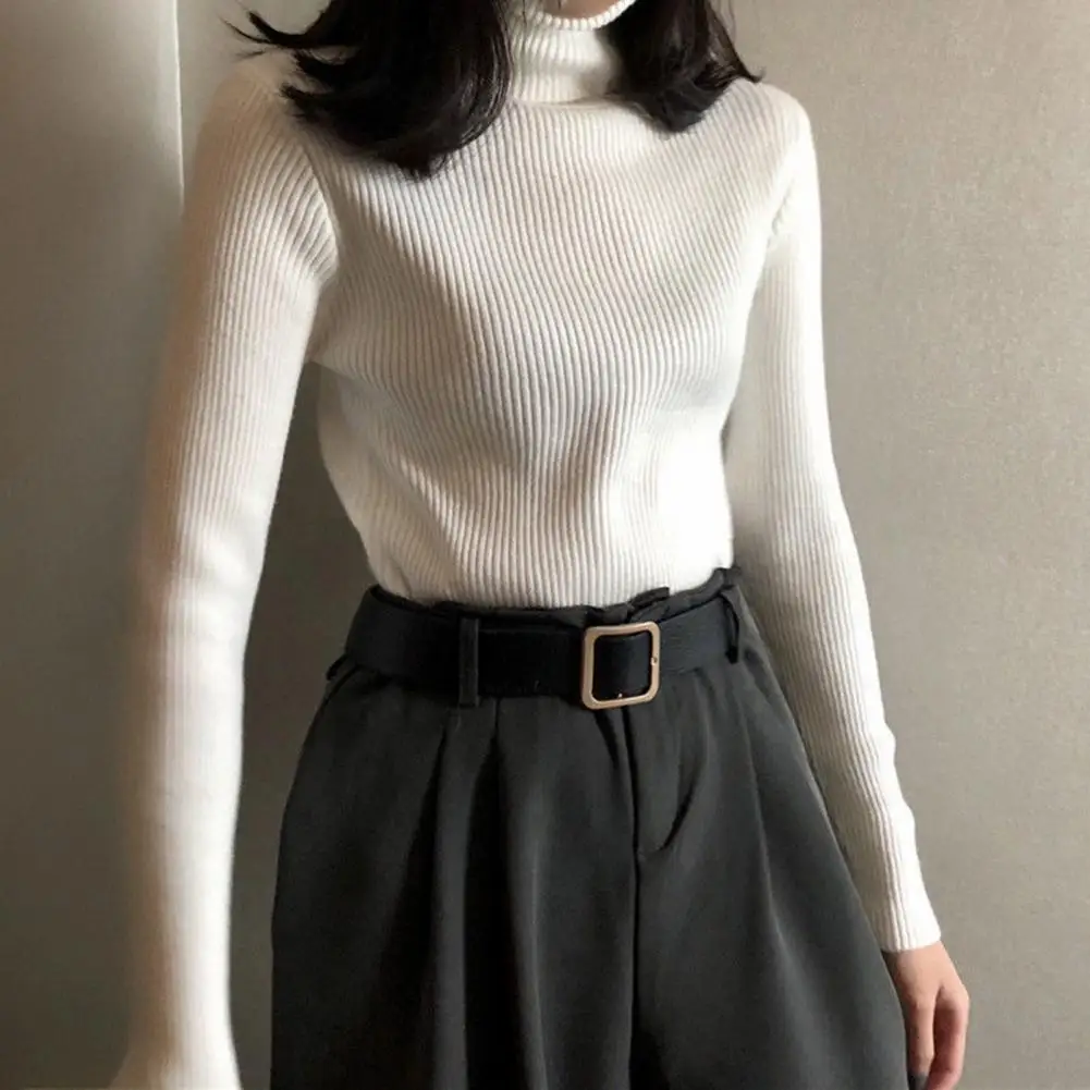 Soft Texture Sweater Women’s Turtleneck Sweater Long Sleeve Knit Top Soft Elastic Fabric Pullover Solid Color Daily Wear Shirt